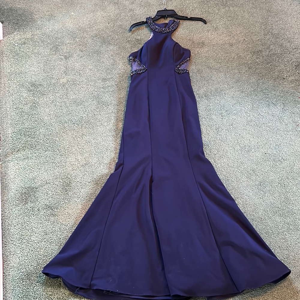 Blue Bejeweled Prom Dress